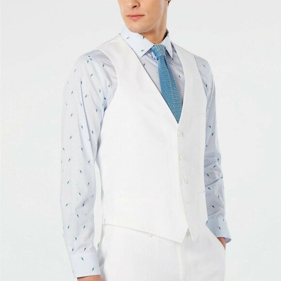 Bar III Mens Slim fit Button-Up Suit Vest Size Medium White 100%Linen E091425 - Picture 3 of 10